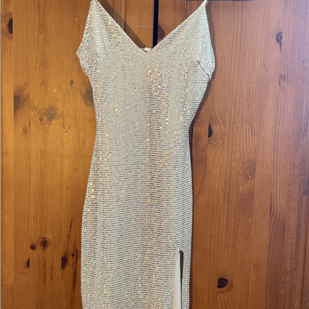 Chocolate Silver Sequin Midi Slip Dress